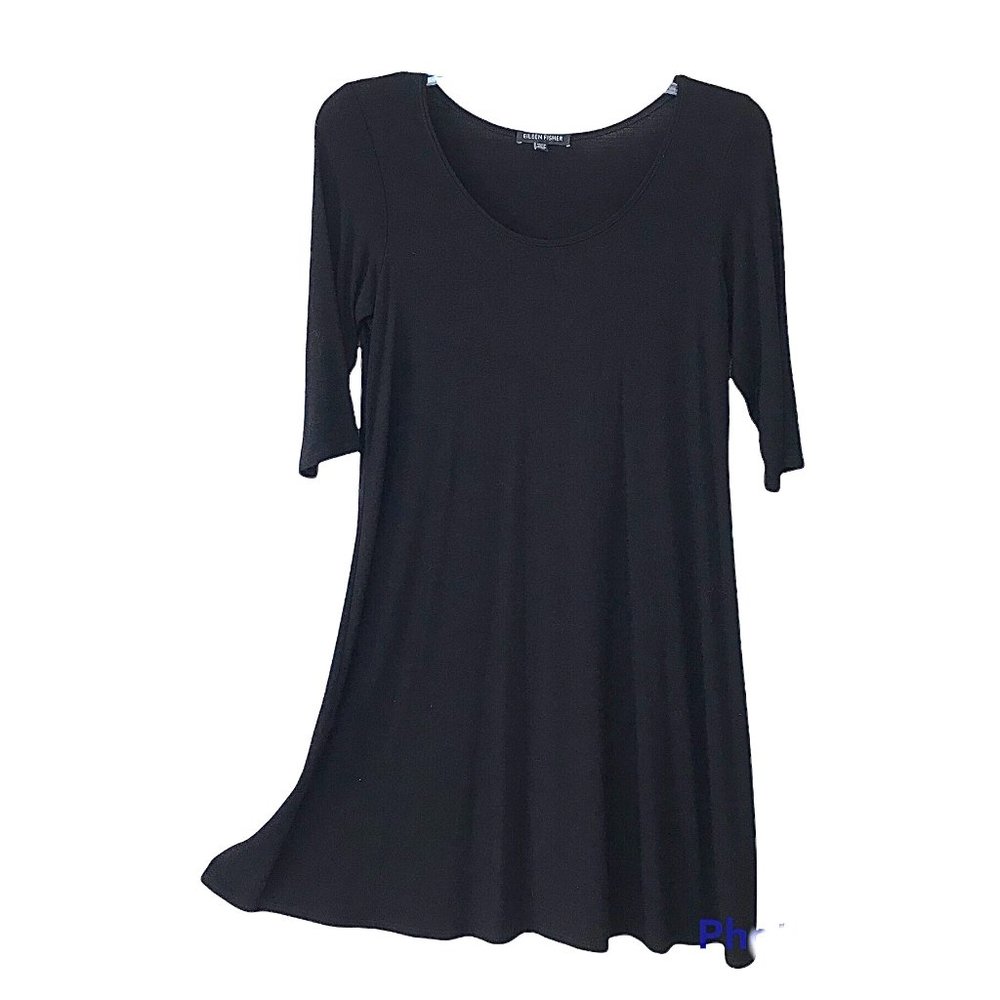 Eileen Fisher XS Black Jersey Dress Career to Evening LBD Travel 3/4 Sleeve